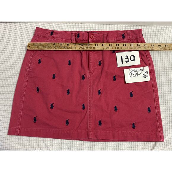 Ralph Lauren Vintage Red Skirt Size 6 Navy Blue Pony Print Pre-owned Made in USA - Picture 2 of 6